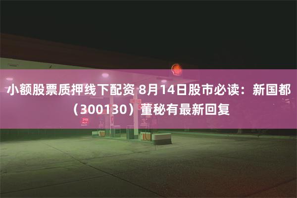 小额股票质押线下配资 8月14日股市必读：新国都（300130）董秘有最新回复